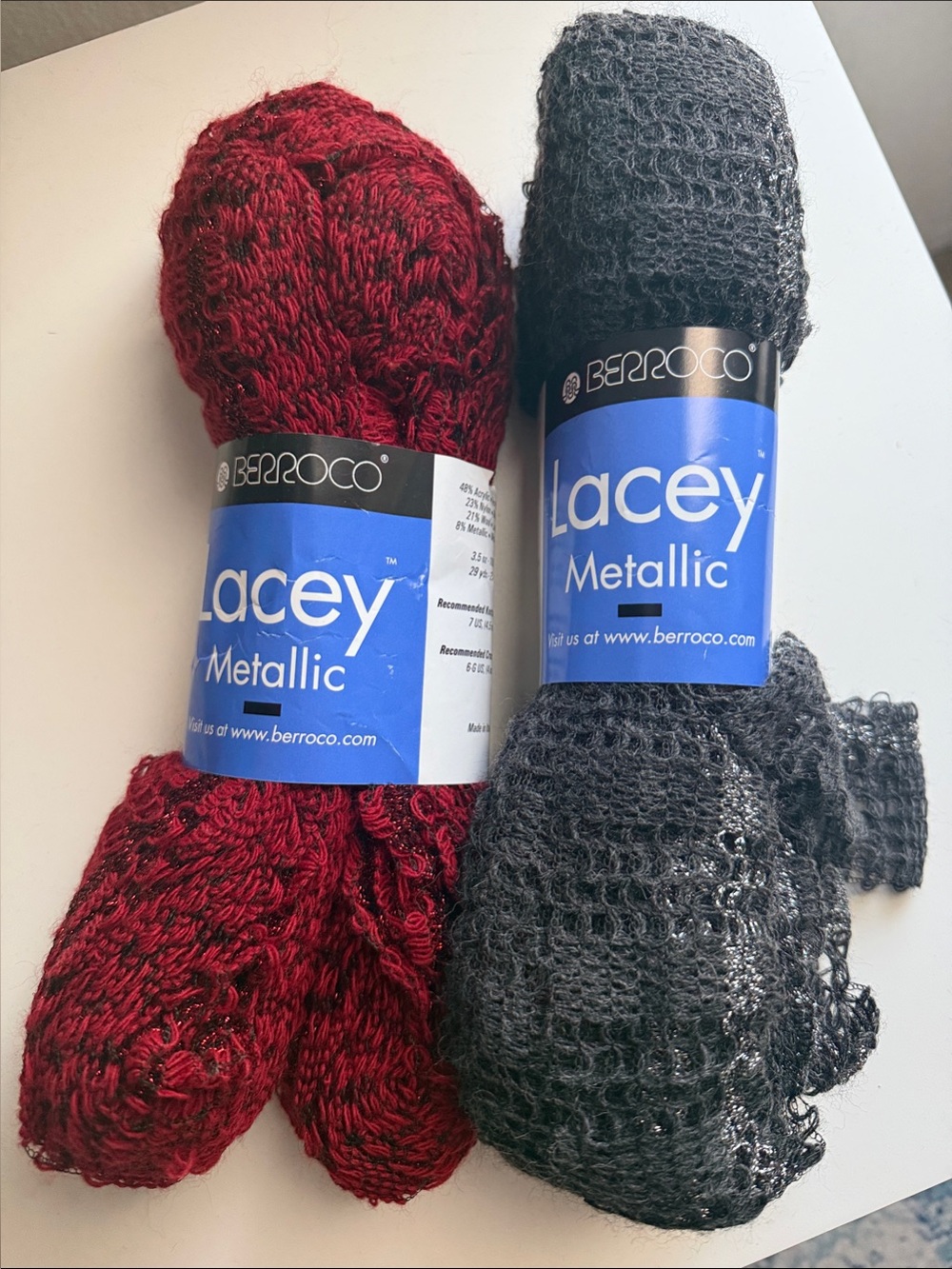 Lacey Metallic Berroco Yarn - Red and Charcoal
